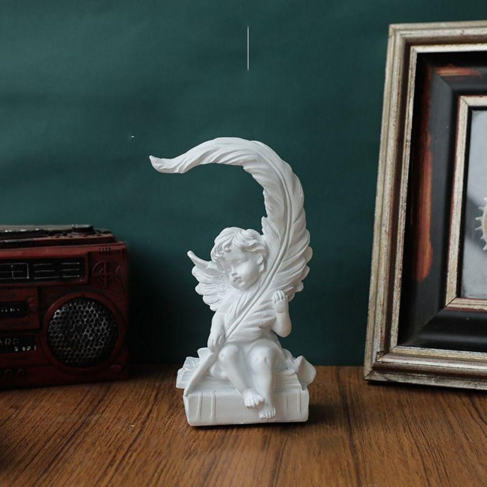 Очаровательные украшения из перьев ангела, декоративная фигурка молящегося ангела, садовая статуэтка ангела из смолы Right